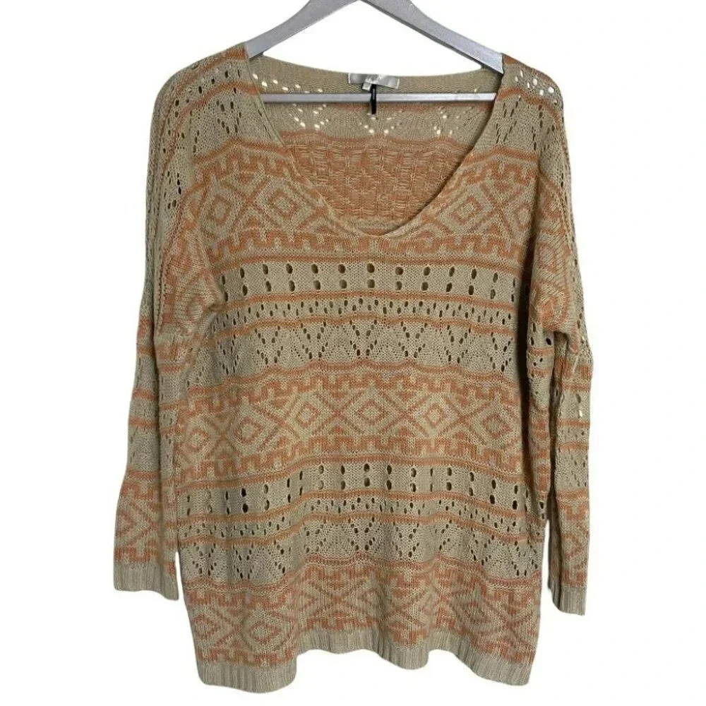 Fate S tan & orange knit v-neck sweater